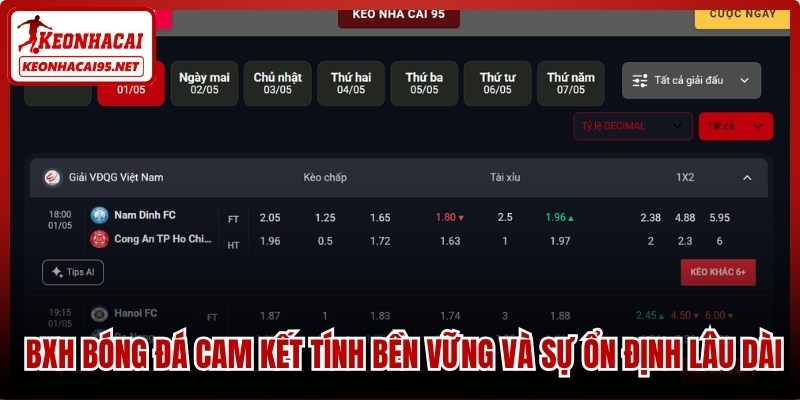 BXH bóng đá cam kết tính bền vững và sự ổn định lâu dài