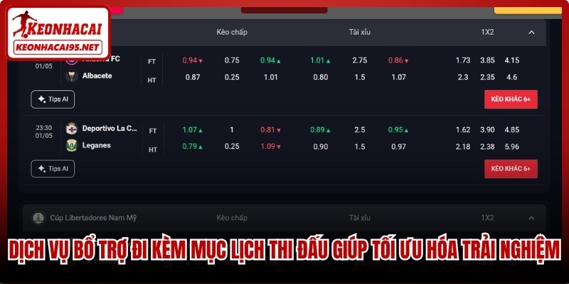 Các dịch vụ bổ trợ đi kèm mục lịch thi đấu giúp tối ưu hóa trải nghiệm