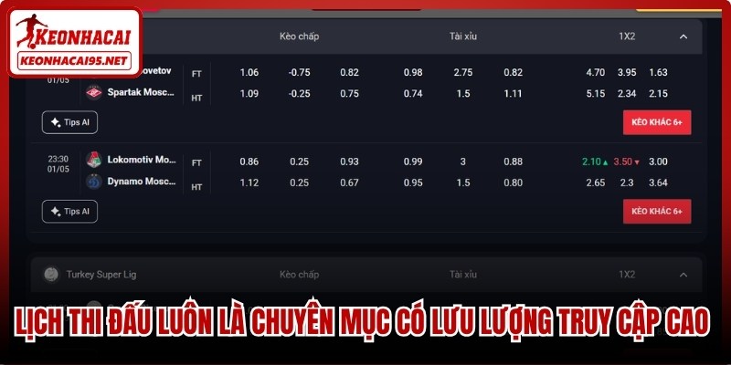 Lịch thi đấu luôn là chuyên mục có lưu lượng truy cập cao nhất