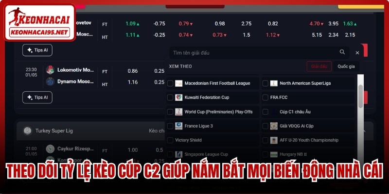 Theo dõi tỷ lệ kèo cúp C2 trực tuyến giúp bạn nắm bắt mọi biến động nhà cái