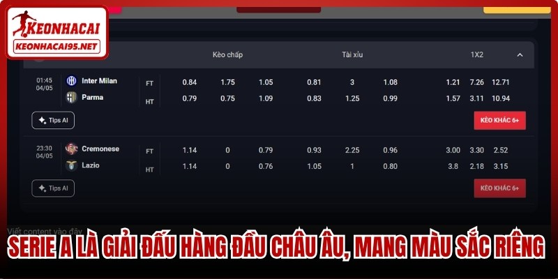 Tỷ Lệ Kèo Serie A - Bí Quyết Soi Cược Tại keonhacai95.net 1 Serie A là giải đấu hàng đầu châu Âu, mang một màu sắc rất riêng biệt